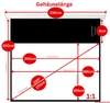 Diagram showing the dimensions of a projector screen. Produktbild-Vorschau