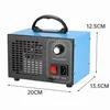 A blue and black ozone generator with dimensions indicated by white text and lines. Voir les images du produit