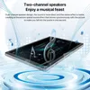 A tablet is shown with musical notes and sound wave graphics, suggesting an audio experience. Produktbild-Vorschau