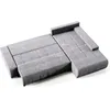 A gray sectional sofa is shown from a diagonal angle against a white background. Dimensions are indicated with white lines and text. Produktbild-Vorschau