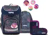 A collection of school supplies with a galaxy theme, including a backpack, a pencil case, and decorative patches. Produktbild-Vorschau