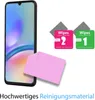 A smartphone screen protector kit with cleaning wipes and a microfiber cloth. Produktbild-Vorschau