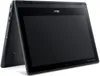 A black Acer TravelMate Spin B3 laptop is shown in a diagonal, slightly open position. Voir les images du produit