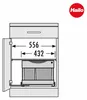 A diagram showing the dimensions and internal components of a Hailo waste bin system. Produktbild-Vorschau