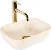 A beige rectangular vessel sink with a gold faucet against a white background. Podgląd zdjęcia produktu