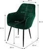 A dark green velvet armchair with dimensions indicated by measurement lines and text. Náhľad obrázku produktu