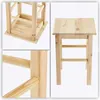 A collage of images showing a wooden stool from different angles, highlighting its construction and details. Voir les images du produit