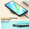 A phone case is shown being wirelessly charged on a charging pad, with text highlighting its compatibility. A second image shows the bottom of the phone case. Produktbild-Vorschau