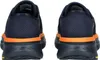 The back view of a pair of blue and orange Skechers athletic shoes. Produktbild-Vorschau