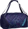 A navy blue duffel bag with a geometric pattern in purple and blue. Produktbild-Vorschau