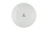The back of a white ceramic plate with a teal logo and text. Anteprima dell’immagine prodotto