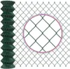 A roll of green chain-link fence is shown next to a magnified view of the fence pattern. Produktbild-Vorschau