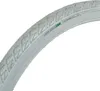 A close-up view of a bicycle tire, showing the tread pattern and some text printed on the sidewall. Podgląd zdjęcia produktu