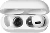 A pair of white earbuds with black ear tips are shown inside their white charging case, with the lid open. Produktbild-Vorschau