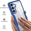 A hand is holding a blue and clear phone case, showcasing its features. Produktbild-Vorschau