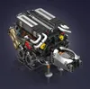 A detailed model of a W16 engine, likely made from building blocks, displayed against a dark blue background. Voir les images du produit