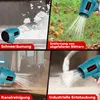 A collage of four images showing a cordless leaf blower being used for different tasks: clearing snow, removing leaves, cleaning a channel, and industrial dust removal. Voir les images du produit