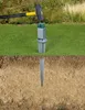 A split image showing a ground sleeve being hammered into the ground and a cross-section of the ground sleeve embedded in the soil. Produktbild-Vorschau