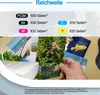A collage of images showing printer cartridge yield information, nature scenes, and a hand holding a photograph. Produktbild-Vorschau