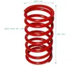 A red metal spring with dimensions indicated by text overlays. Produktbild-Vorschau