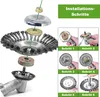 An exploded view of a weed brush attachment for a string trimmer, with step-by-step installation instructions shown in smaller images. Produktbild-Vorschau
