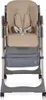 A front view of a beige high chair with rose gold accents and a gray storage basket. Produktbild-Vorschau