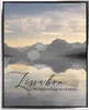 A serene mountain landscape reflected in a calm lake, with text overlay. Produktbild-Vorschau