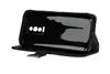 A black flip-style phone case is shown from the back, with the phone inserted. Náhled obrázku produktu