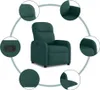 A dark green recliner chair with several close-up circular insets highlighting different features. Náhľad obrázku produktu