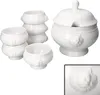A set of white ceramic soup bowls and a tureen with a lid, arranged on a white background. Produktbild-Vorschau