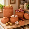 3er Set Terra Tontöpfe mit Deckel aus Terrakotta Kartoffel Produktbild-Vorschau 2
