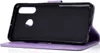 A purple flip case for a Huawei P30 Lite phone is shown open, revealing the black interior where the phone would be placed. Produktbild-Vorschau
