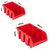 Two red storage bins with dimensions labeled. Produktbild-Vorschau