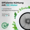 Close up of a fan with text and graphics highlighting its features and eco-friendliness. Produktbild-Vorschau
