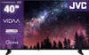A television screen displaying a starry night sky and a forest silhouette, with product information overlaid on the left side. Produktbild-Vorschau