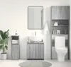 A bathroom vanity with a sink, mirror, toilet, and storage cabinets. Produktbild-Vorschau