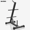 A black weight plate rack is shown against a light gray background. Produktbild-Vorschau