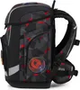 Side view of a black and gray patterned backpack with red accents. Produktbild-Vorschau