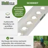 A product marketing image showing a ramp with holes and text describing its features, along with a small inset image of a person riding a bike on a trail. Produktbild-Vorschau
