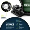 A close-up of a pool pump and filter system with technical details highlighted. Voir les images du produit