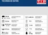 A table of technical specifications for a pump, presented in a grid format with icons and text in German and English. Produktbild-Vorschau