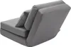 A gray floor sofa is shown from a side-back angle against a white background.