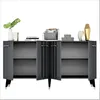 A dark gray sideboard with its doors open, displaying empty shelves, set against a white background. Decorative items are placed on top of the sideboard. Anteprima dell’immagine prodotto