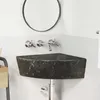 A stone sink with a modern faucet and mirror in a bathroom. Podgląd zdjęcia produktu