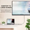 A laptop connected to a large screen TV via a USB-C hub, showcasing a connectivity solution. Produktbild-Vorschau