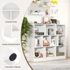 A white bookshelf filled with books and decorative items, with close-up insets highlighting product features. Náhľad obrázku produktu