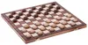 A wooden checkers board game with pieces set up. Podgląd zdjęcia produktu