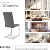 A collage showcasing a gray chair in the foreground and various room settings (dining room, living room, kitchen, bedroom) in the background, with text overlays describing the settings and product features. Voir les images du produit