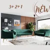 A living room scene with a green sofa set and decorative elements. Podgląd zdjęcia produktu