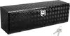 A black aluminum toolbox with a diamond plate pattern, shown with two keys. Náhled obrázku produktu